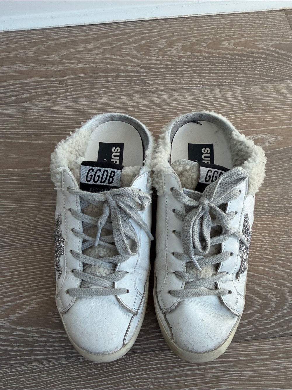 Golden Goose Women's Super-Star Sabot in white leather and shearling lining
